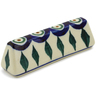 Polish Pottery Cutlery Rest 3&quot; Peacock Leaves