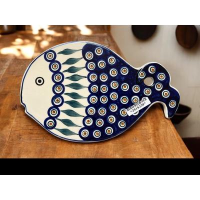 Polish Pottery Cutting Board 11&quot; Peacock