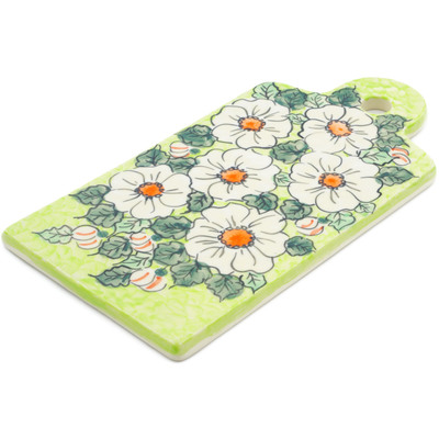 Polish Pottery Cutting Board 11&quot; White Flower Bouquet