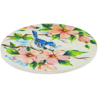 Polish Pottery Cutting Board 7&quot; Blue Bird In Spring UNIKAT