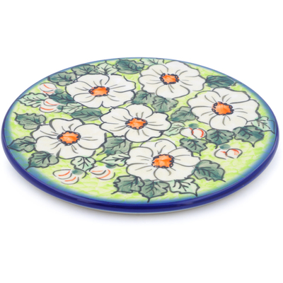 Polish Pottery Cutting Board 7&quot; White Flower Bouquet