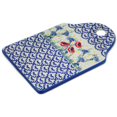 Polish Pottery Cutting Board 9&quot; Poppies And Cornflowers UNIKAT