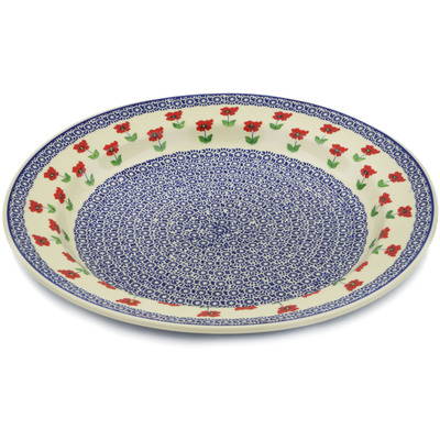 Polish Pottery Deep Plate 18&quot; Wind-blown Poppies