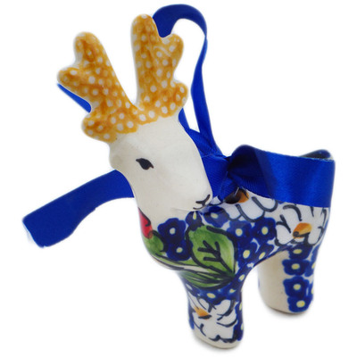 Polish Pottery Deer Ornament 3&quot; Vivid Garden UNIKAT