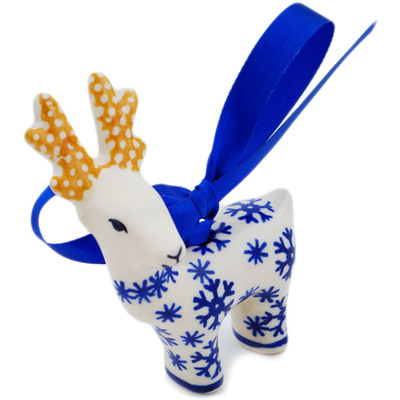 Polish Pottery Deer Ornament 3&quot; Winter Butterfly