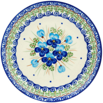 Polish Pottery Dessert Plate 7&frac12;-inch Blue Pansy