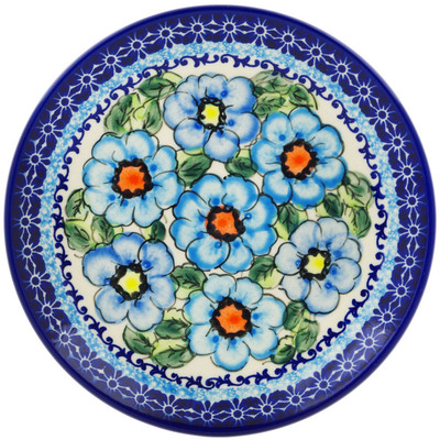 Polish Pottery Dessert Plate 7&frac12;-inch Bold Blue Poppies UNIKAT