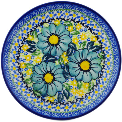 Polish Pottery Dessert Plate 7&frac12;-inch Cadet Blue Flowers