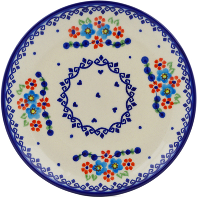 Polish Pottery Dessert Plate 7&frac12;-inch Hearts And Flowers
