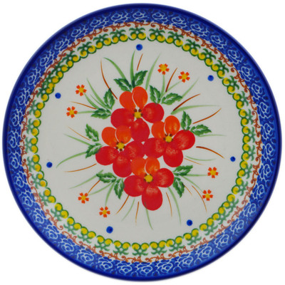 Polish Pottery Dessert Plate 7&frac12;-inch Vermilion Clusters