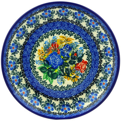Polish Pottery Dessert Plate Beautiful Blue Meadow UNIKAT
