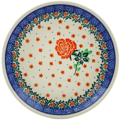 Polish Pottery Dessert Plate Blooming Red Rose