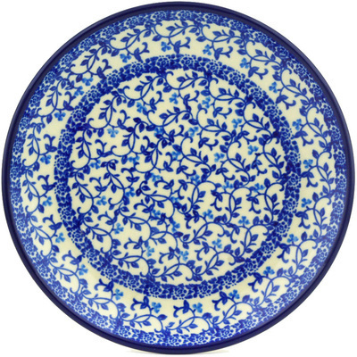 Polish Pottery Dessert Plate Blue Floral Lace