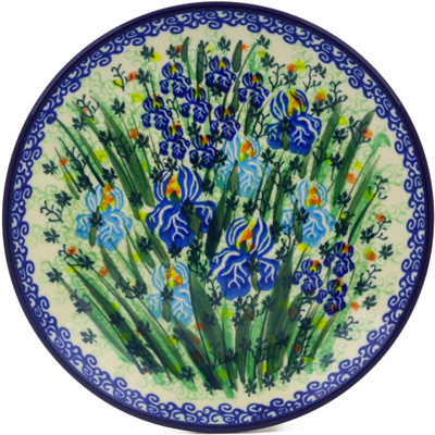 Polish Pottery Dessert Plate Blue Iris Delight UNIKAT