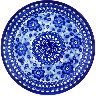 Polish Pottery Dessert Plate Blue Poppy Circle UNIKAT