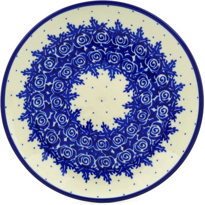 Polish Pottery Dessert Plate Blue Rosebuds UNIKAT
