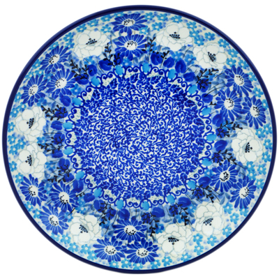 Polish Pottery Dessert Plate Blue Wildflower Meadow UNIKAT