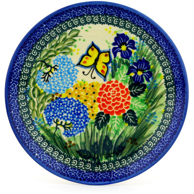Polish Pottery Dessert Plate Butterfly Garden UNIKAT