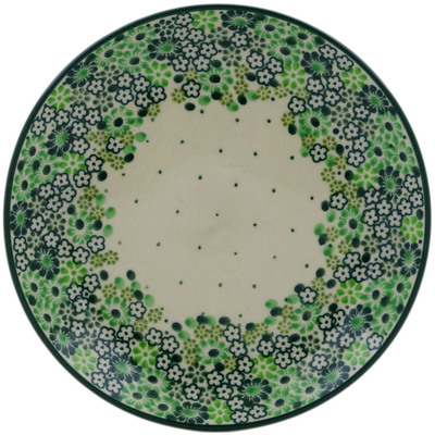 Polish Pottery Dessert Plate Green Flower Field UNIKAT
