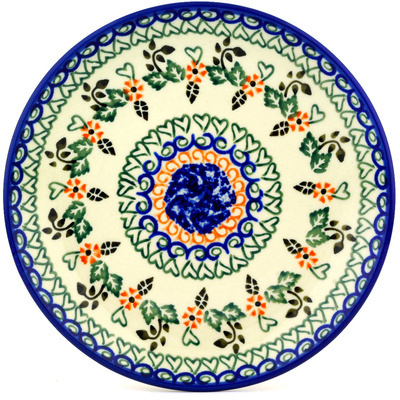 Polish Pottery Dessert Plate Heart Leaves