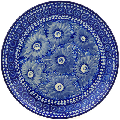 Polish Pottery Dinner Plate 10&frac12;-inch Blue Chrysanthemums UNIKAT