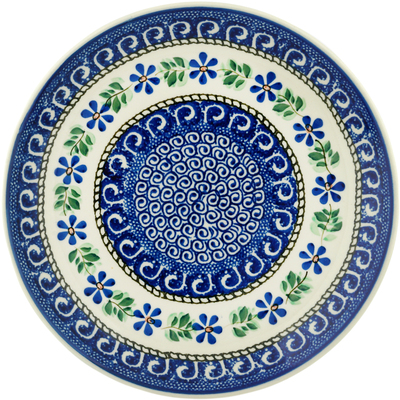 Polish Pottery Dinner Plate 10&frac12;-inch Blue Daisy Swirls