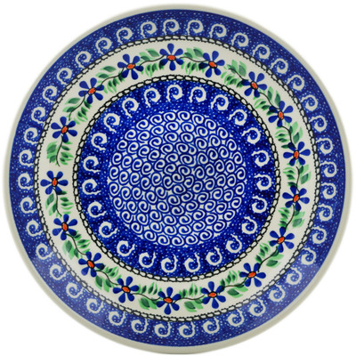 Polish Pottery Dinner Plate 10&frac12;-inch Blue Daisy Swirls
