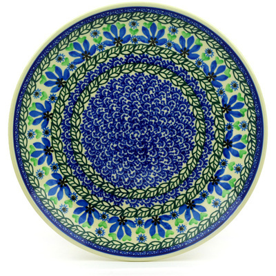 Polish Pottery Dinner Plate 10&frac12;-inch Blue Fan Flowers