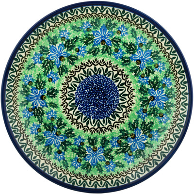 Polish Pottery Dinner Plate 10&frac12;-inch Blue Holly Flowers UNIKAT