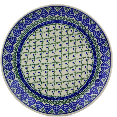 Polish Pottery Dinner Plate 10&frac12;-inch Blue Leaf