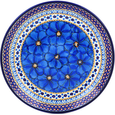 Polish Pottery Dinner Plate 10&frac12;-inch Blue Poppies UNIKAT
