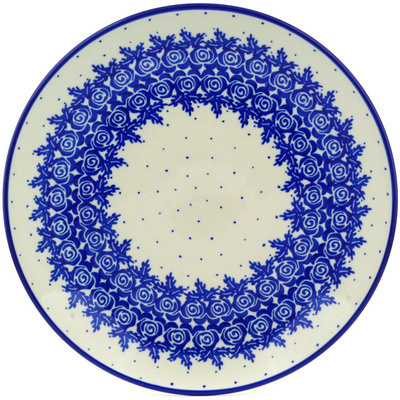 Polish Pottery Dinner Plate 10&frac12;-inch Blue Rosebuds UNIKAT
