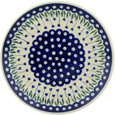 Polish Pottery Dinner Plate 10&frac12;-inch Blue Tulip Peacock