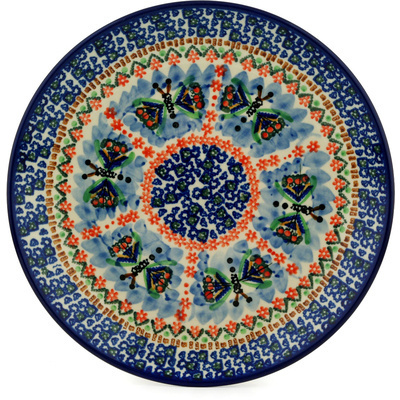 Polish Pottery Dinner Plate 10&frac12;-inch Cool Blue Butterflies UNIKAT