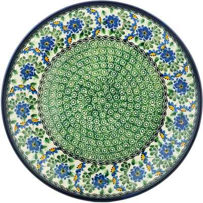 Polish Pottery Dinner Plate 10&frac12;-inch Emerald Dots And Daffodi UNIKAT