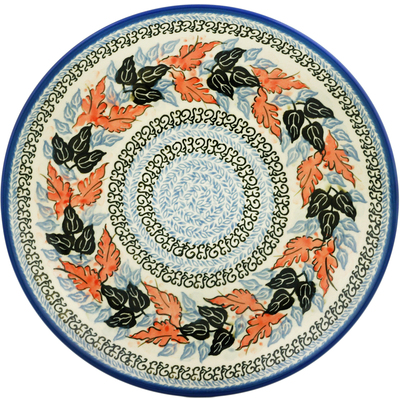 Polish Pottery Dinner Plate 10&frac12;-inch Gray Leaves UNIKAT