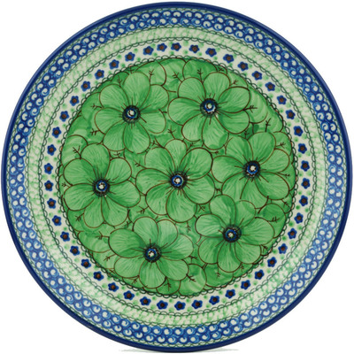 Polish Pottery Dinner Plate 10&frac12;-inch Green Pansies UNIKAT