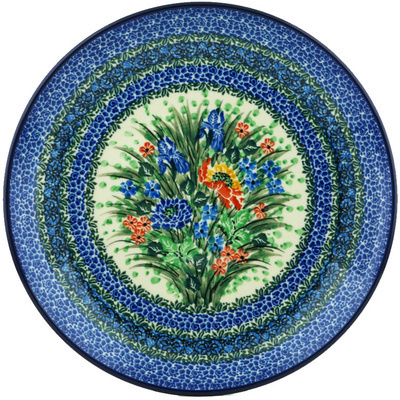 Polish Pottery Dinner Plate 10&frac12;-inch Iris Bouquet UNIKAT