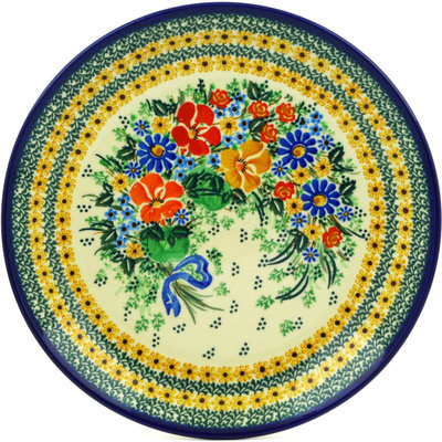 Polish Pottery Dinner Plate 10&frac12;-inch Nasturtium Wreath UNIKAT