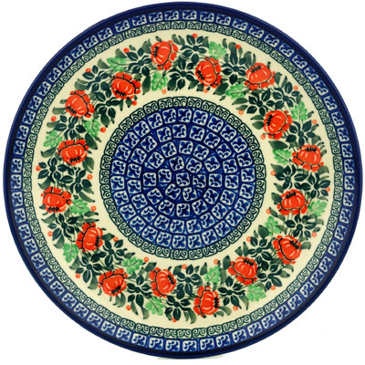 Polish Pottery Dinner Plate 10&frac12;-inch Orange Cabbage Wreath UNIKAT