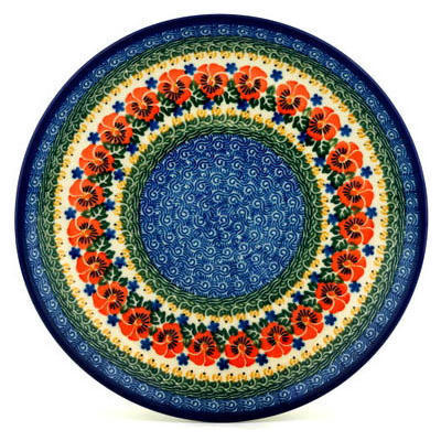 Polish Pottery Dinner Plate 10&frac12;-inch Orange Pansy Stars UNIKAT