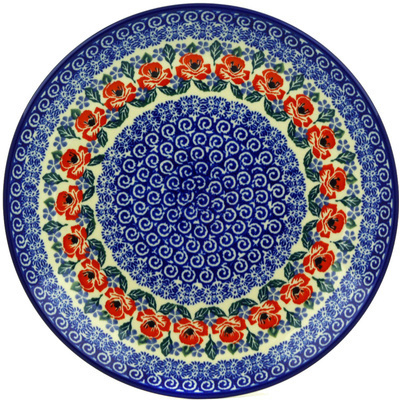 Polish Pottery Dinner Plate 10&frac12;-inch Red Poppies On Blue