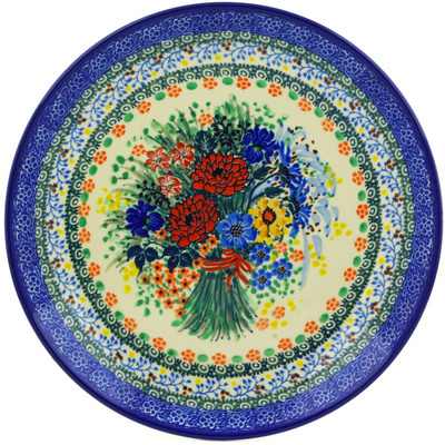 Polish Pottery Dinner Plate 10&frac12;-inch Red Ribbon Bouquet UNIKAT