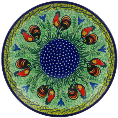 Polish Pottery Dinner Plate 10&frac12;-inch Rooster Parade UNIKAT