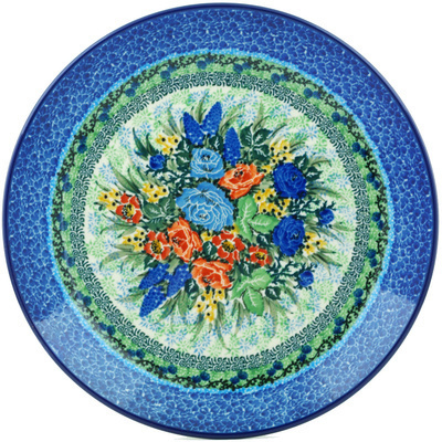 Polish Pottery Dinner Plate 10&frac12;-inch Roses In Blue UNIKAT