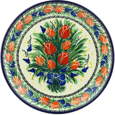 Polish Pottery Dinner Plate 10&frac12;-inch Tulip Bouquet UNIKAT