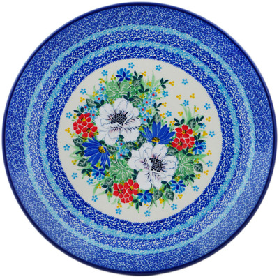 Polish Pottery Dinner Plate 10&frac12;-inch White Anemone Flowers UNIKAT