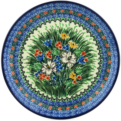 Polish Pottery Dinner Plate 10&frac12;-inch White Lily Meadow UNIKAT