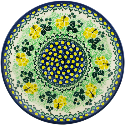 Polish Pottery Dinner Plate 10&frac12;-inch Yellow Hibiscus UNIKAT