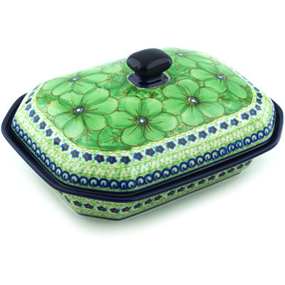Polish Pottery Dish with Cover 10&quot; Key Lime Dreams UNIKAT